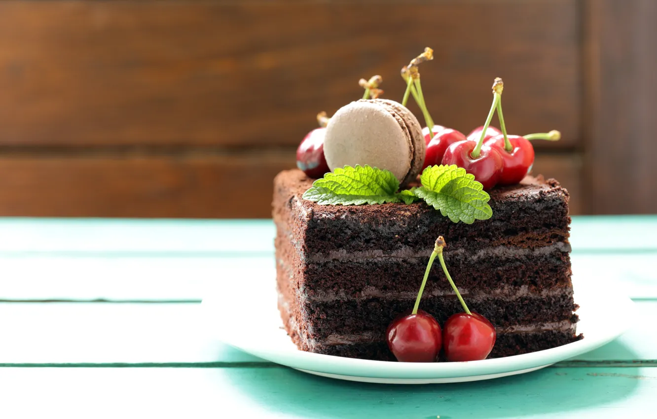 Фото обои пирожное, крем, десерт, черешня, шоколадное, macaron
