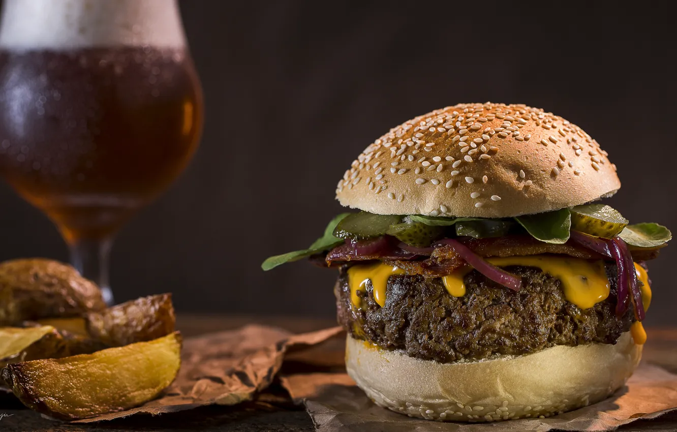 Фото обои bread, hamburger, meat