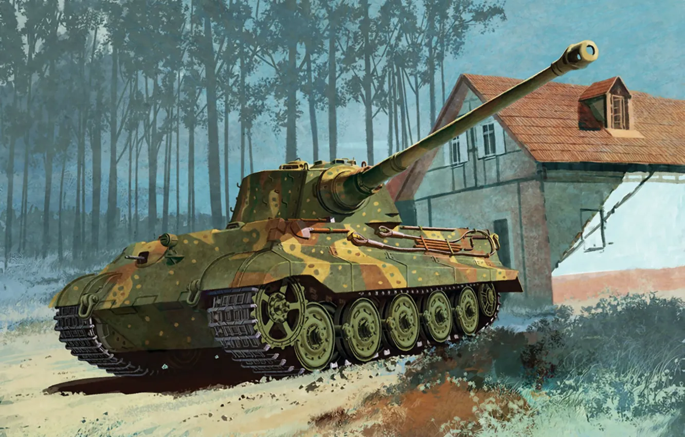 Фото обои war, art, painting, ww2, Kingtiger Henschel