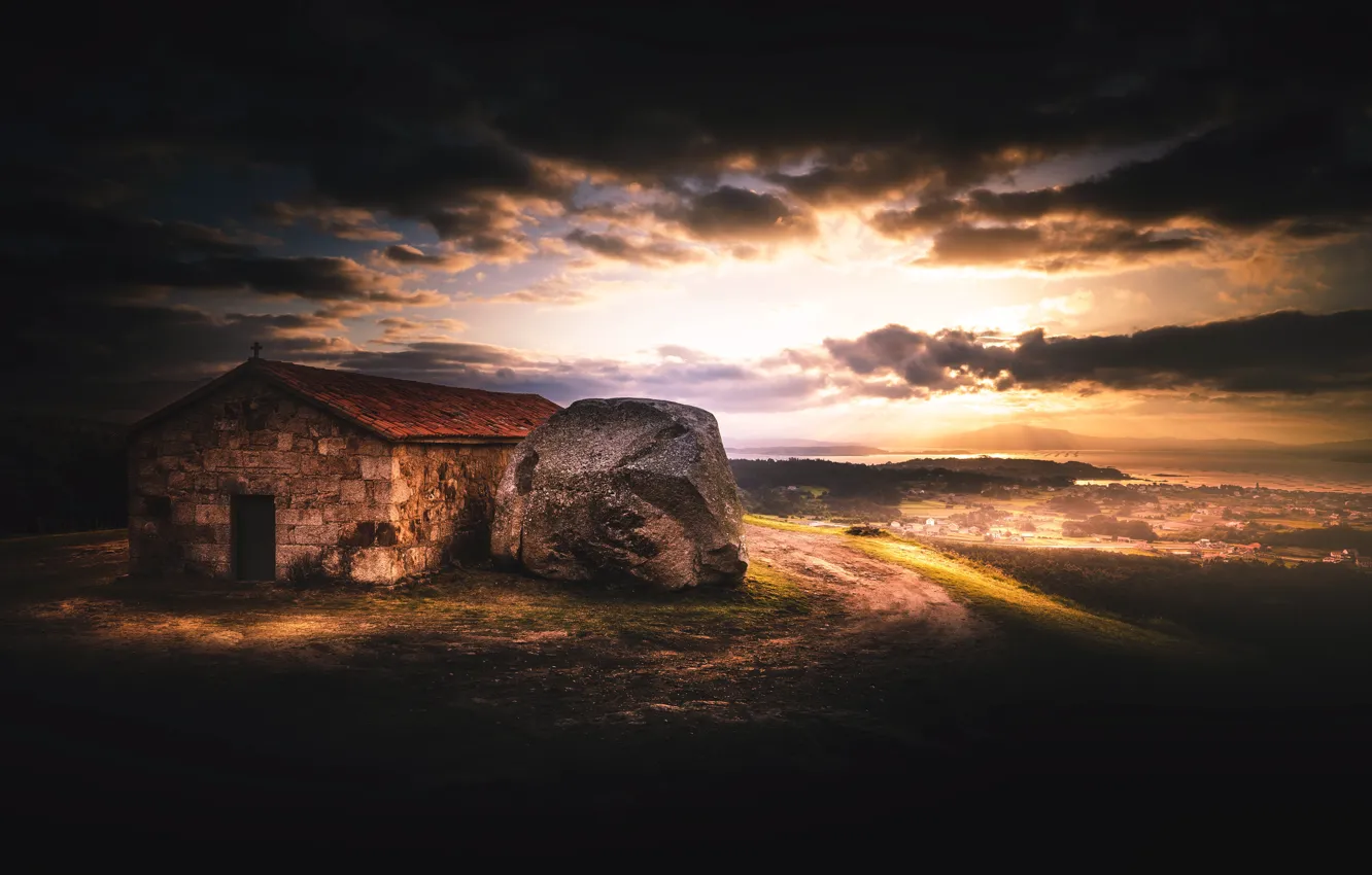 Фото обои ночь, камни, дома