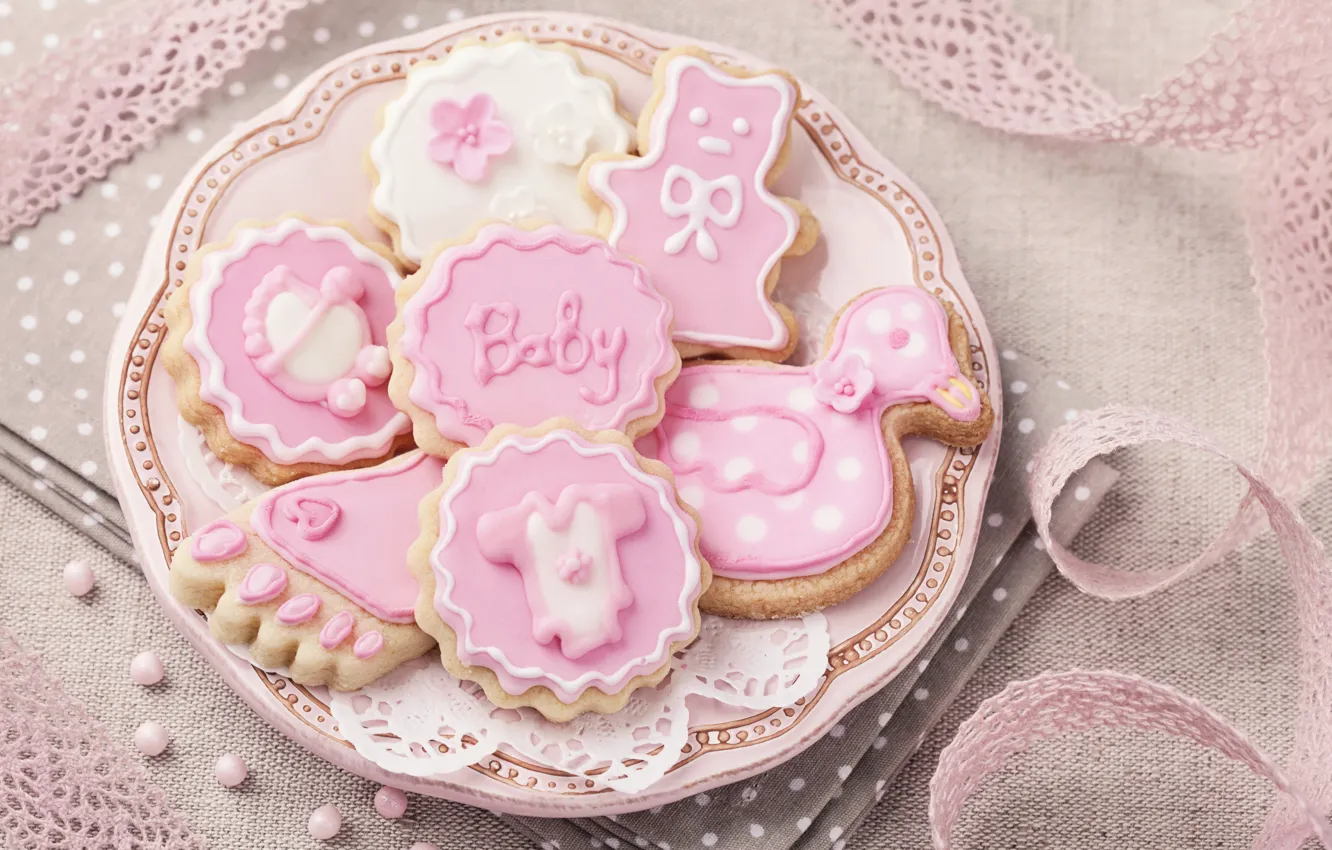 Фото обои украшения, розовый, печенье, pink, sweet, глазурь, baby, cookies