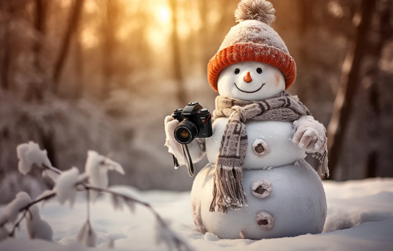 Фото обои зима, снег, Новый Год, Рождество, снеговик, Christmas, winter, snow