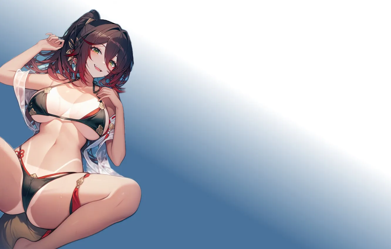 Фото обои girl, hot, sexy, smile, anime, pretty, babe, oppai