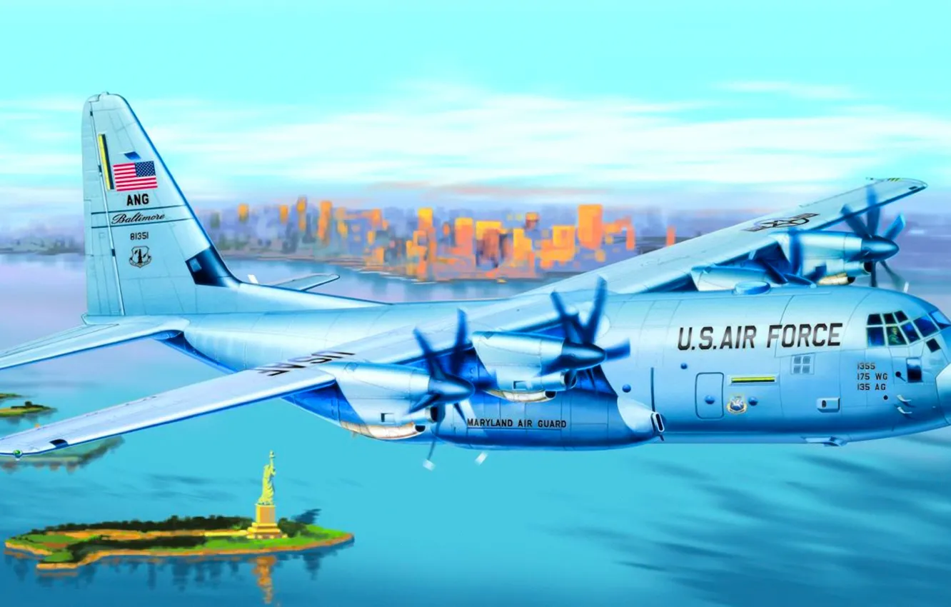 Фото обои art, airplane, painting, C-130J Hercules