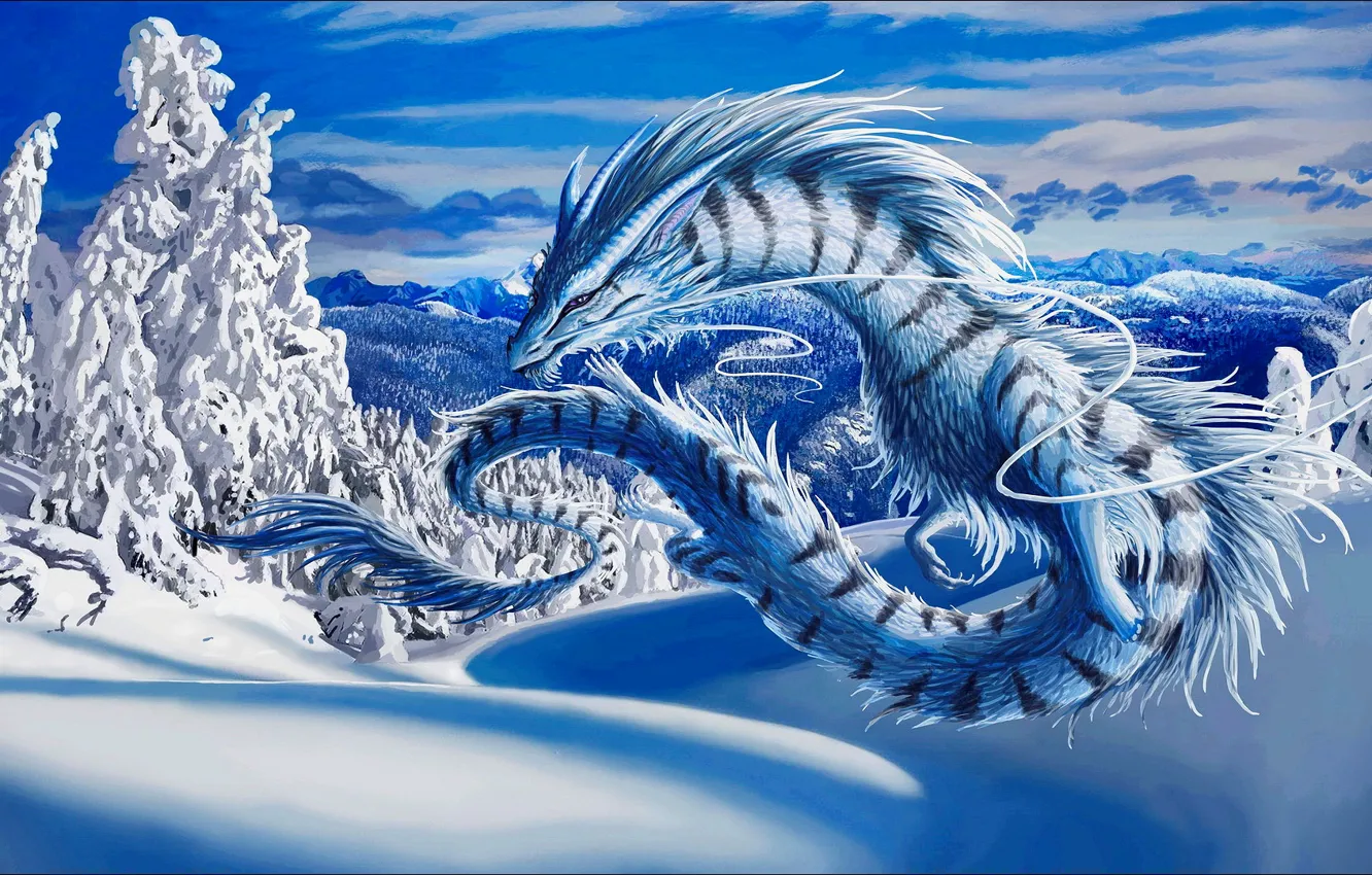 Фото обои fantasy, winter, dragon