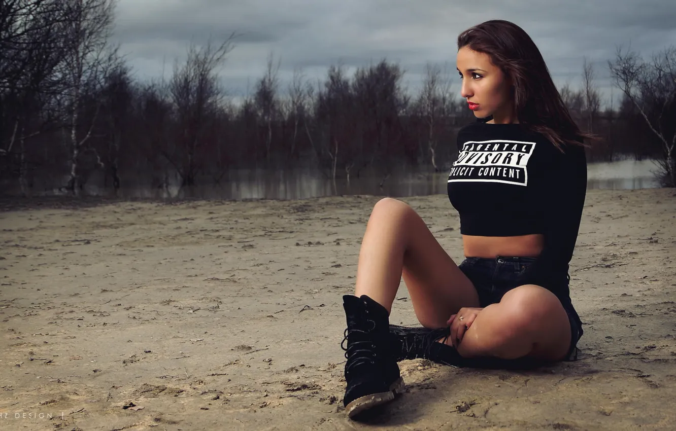 Фото обои Girl, Girls, Models, Black and White, Lake, Fashion, Mode, Zohra