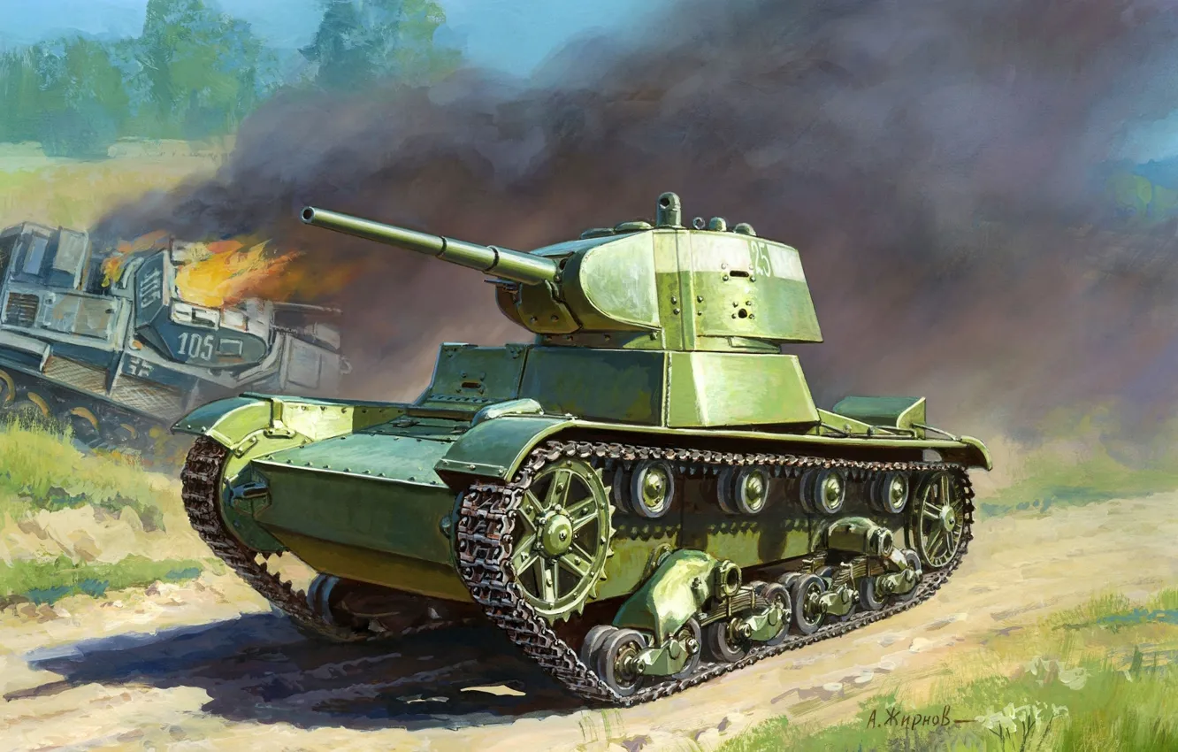 Фото обои легкий, арт, танк, ВОВ, советский, WW2, пехотный, танка