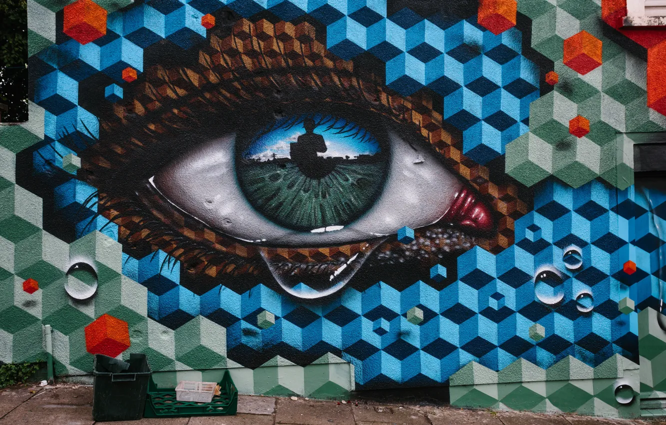 Фото обои глаз, улица, граффити, рисунок