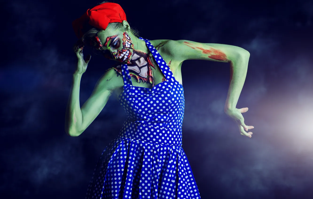 Фото обои Halloween, zombie, costume, makeup