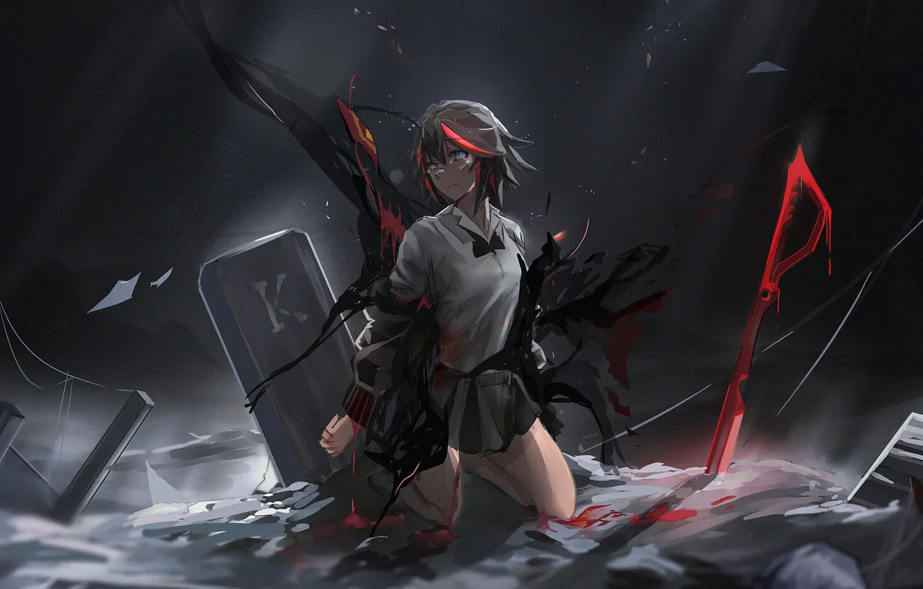 Фото обои girl, sword, blood, anime, pretty, ken, blade, death