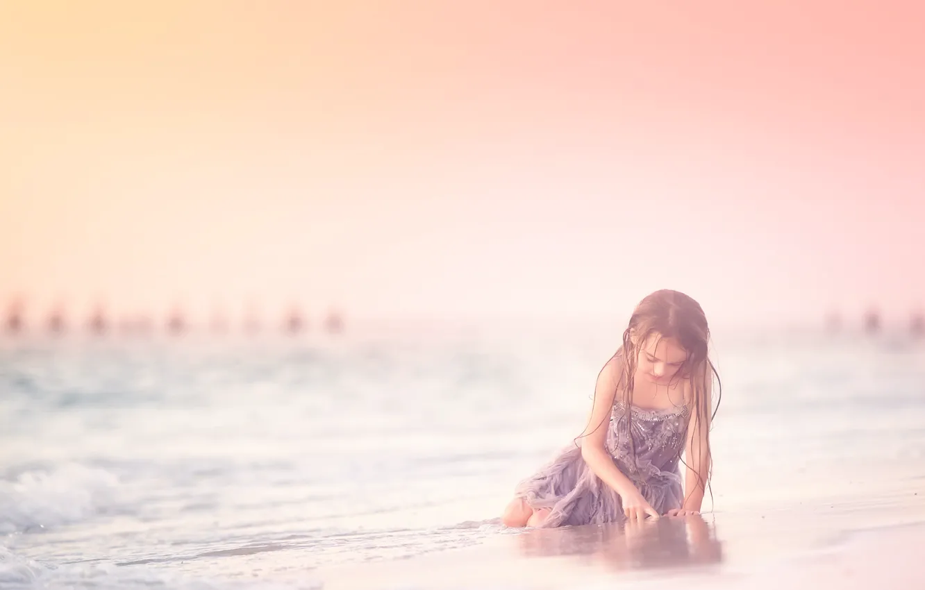 Фото обои пляж, платье, девочка, Meg Bitton