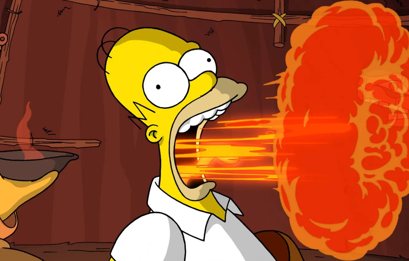 Фото обои огонь, пламя, пасть, рожа, The Simpsons, Homer Simpson, Симпcоны, лысина