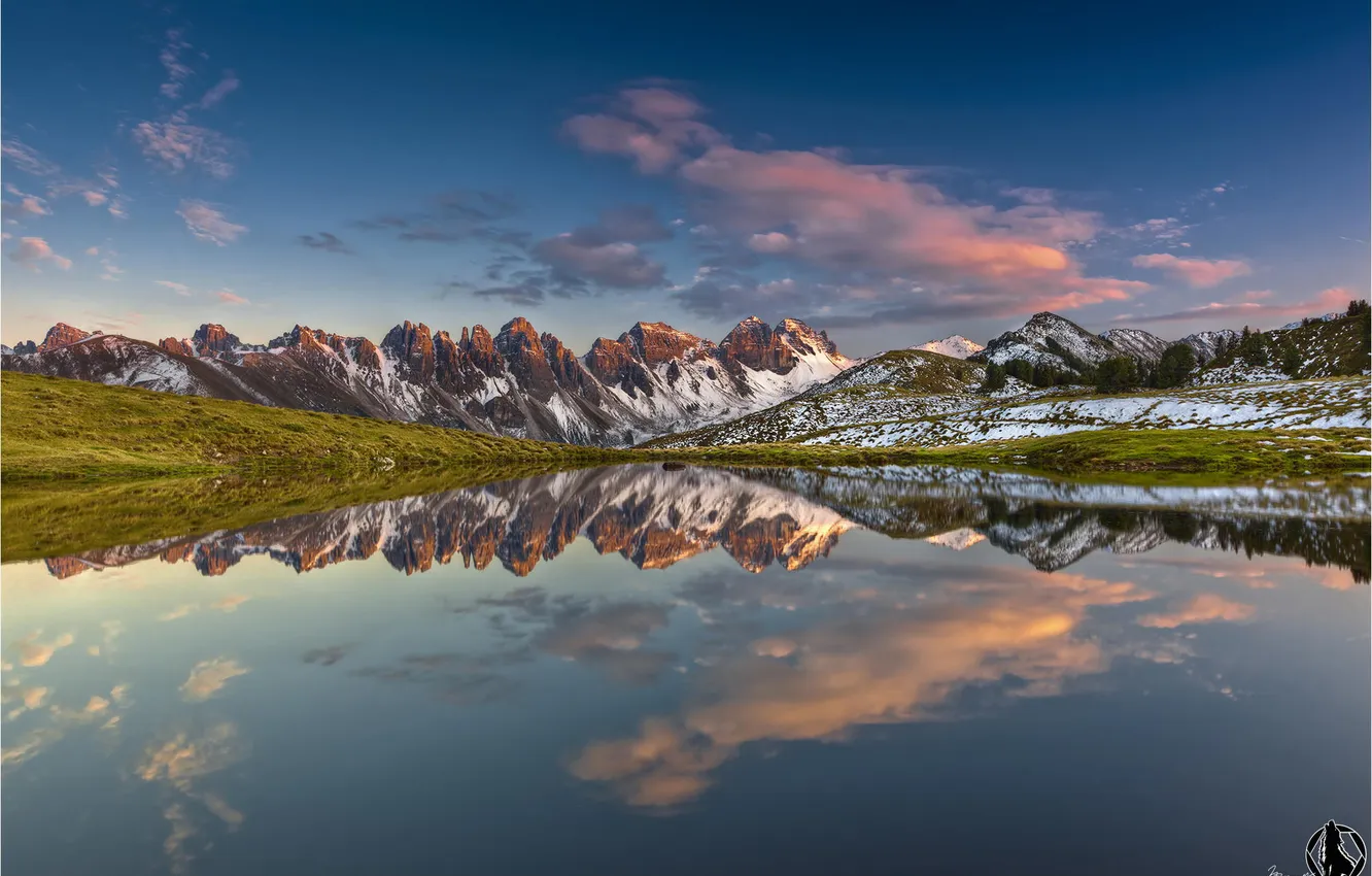 Фото обои горы, природа, озеро, отражение, панорама