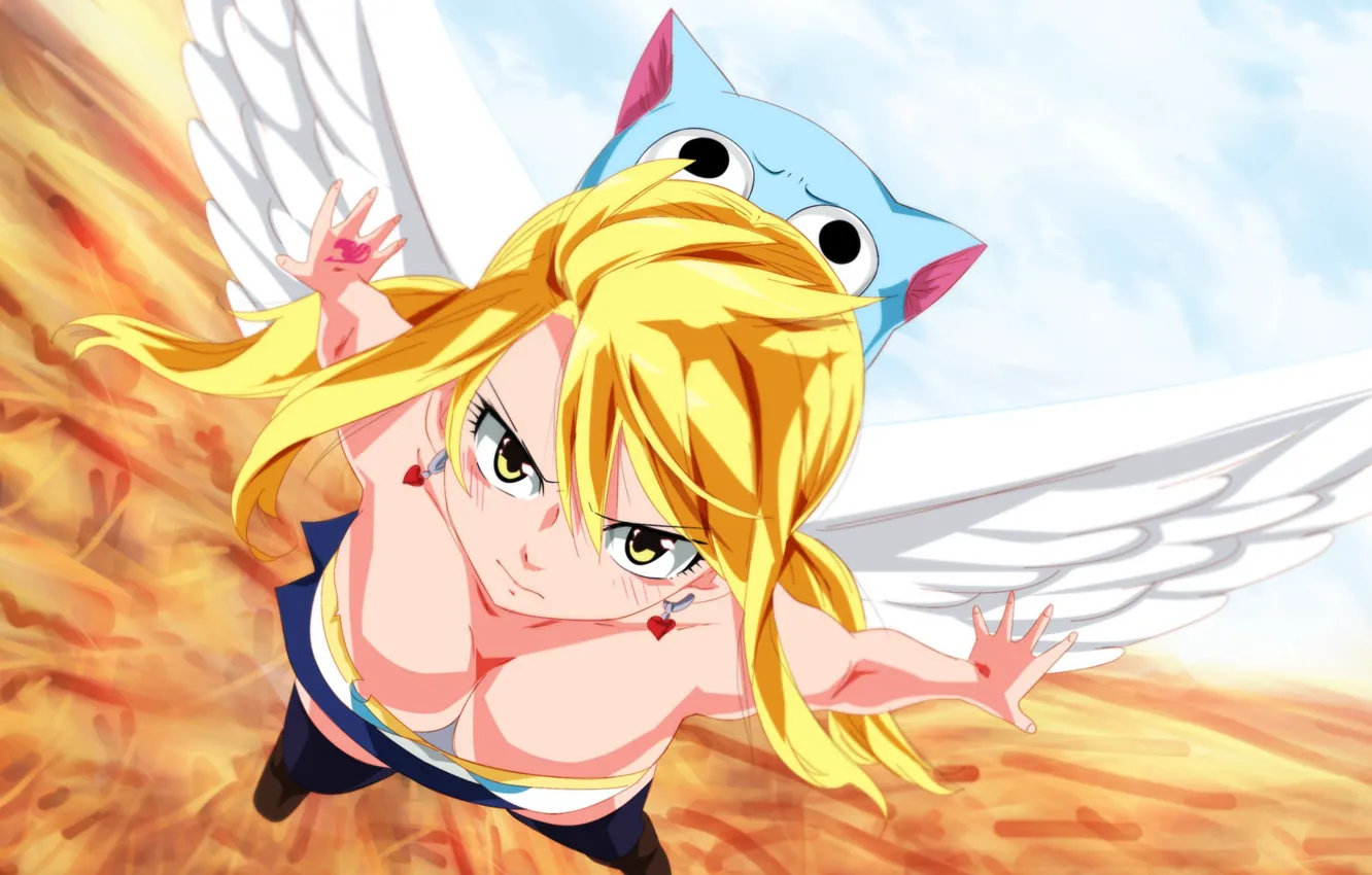 Фото обои game, big, neko, anime, cat, wings, speed, Lucy