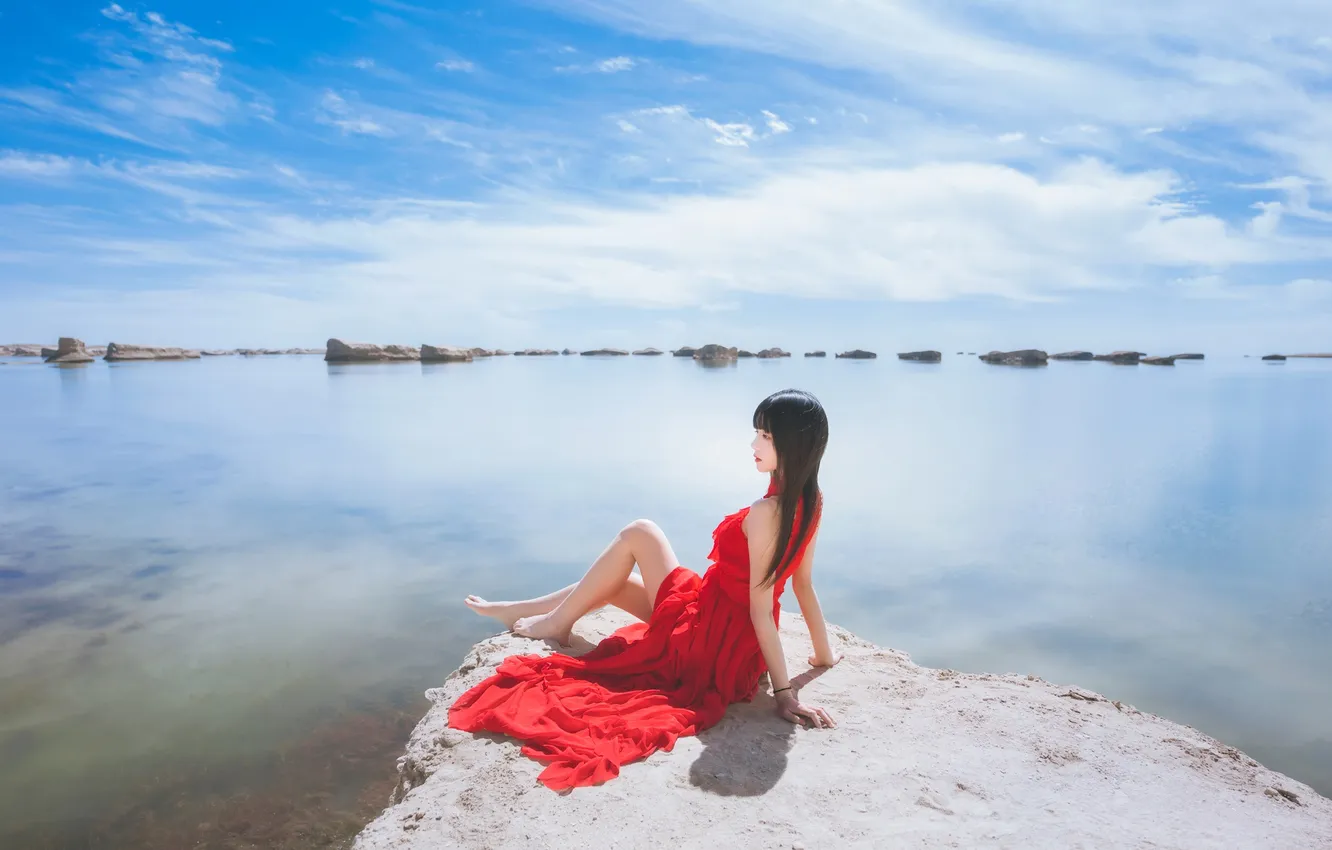 Фото обои Beautiful, Asian, Model, Water, Woman, Summer, Lake, Pond