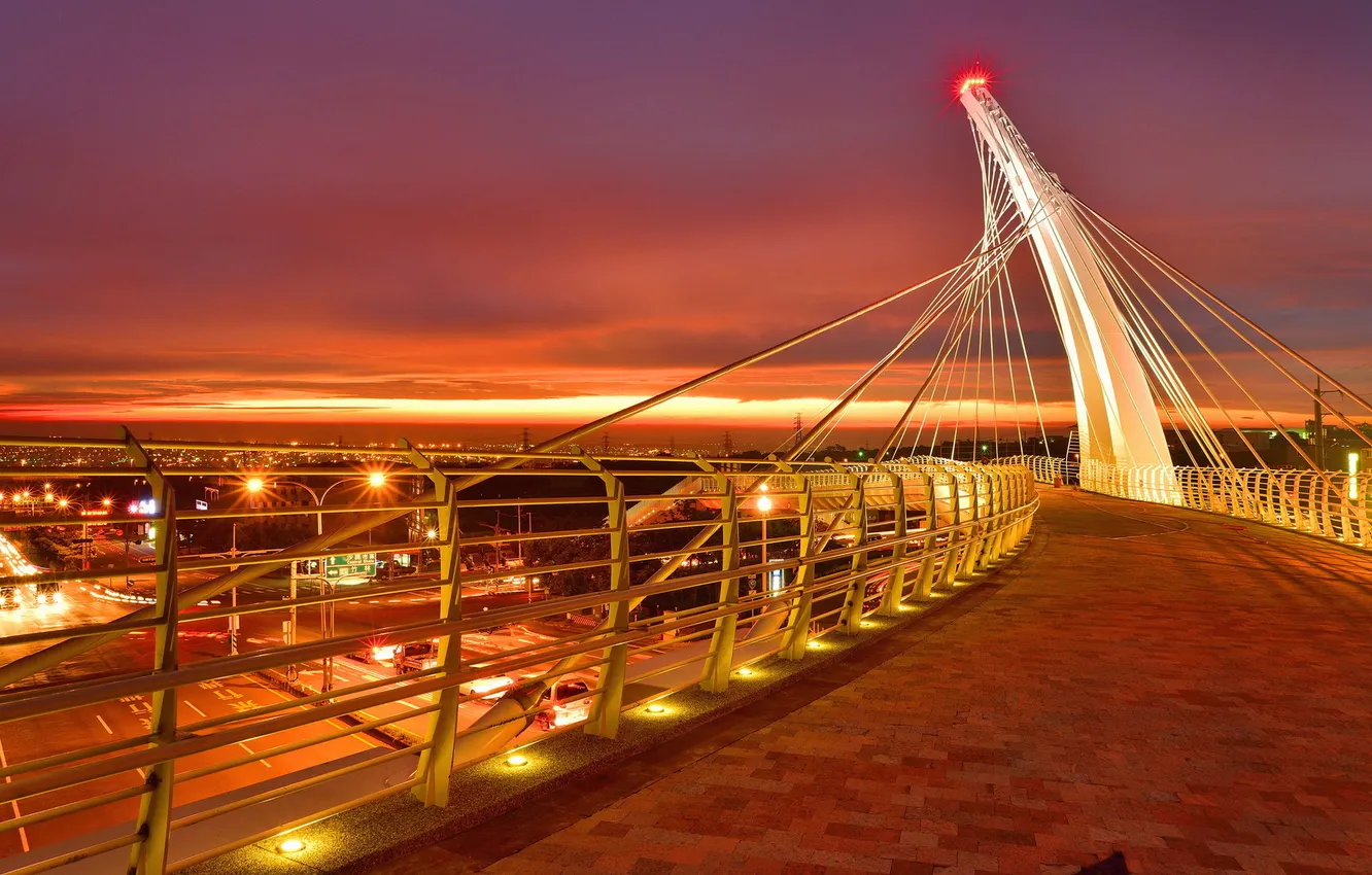 Фото обои ночь, мост, город