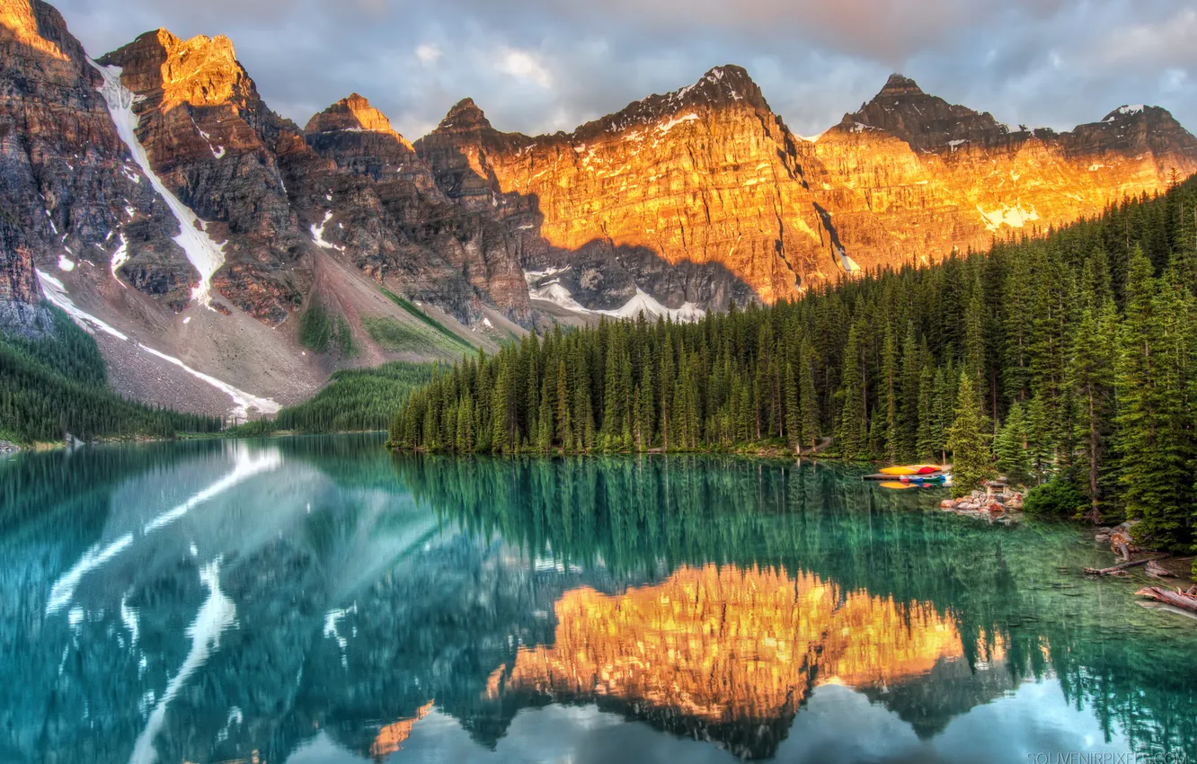 Фото обои лес, горы, озеро, Alberta, Canada, национальный парк, Lake louise