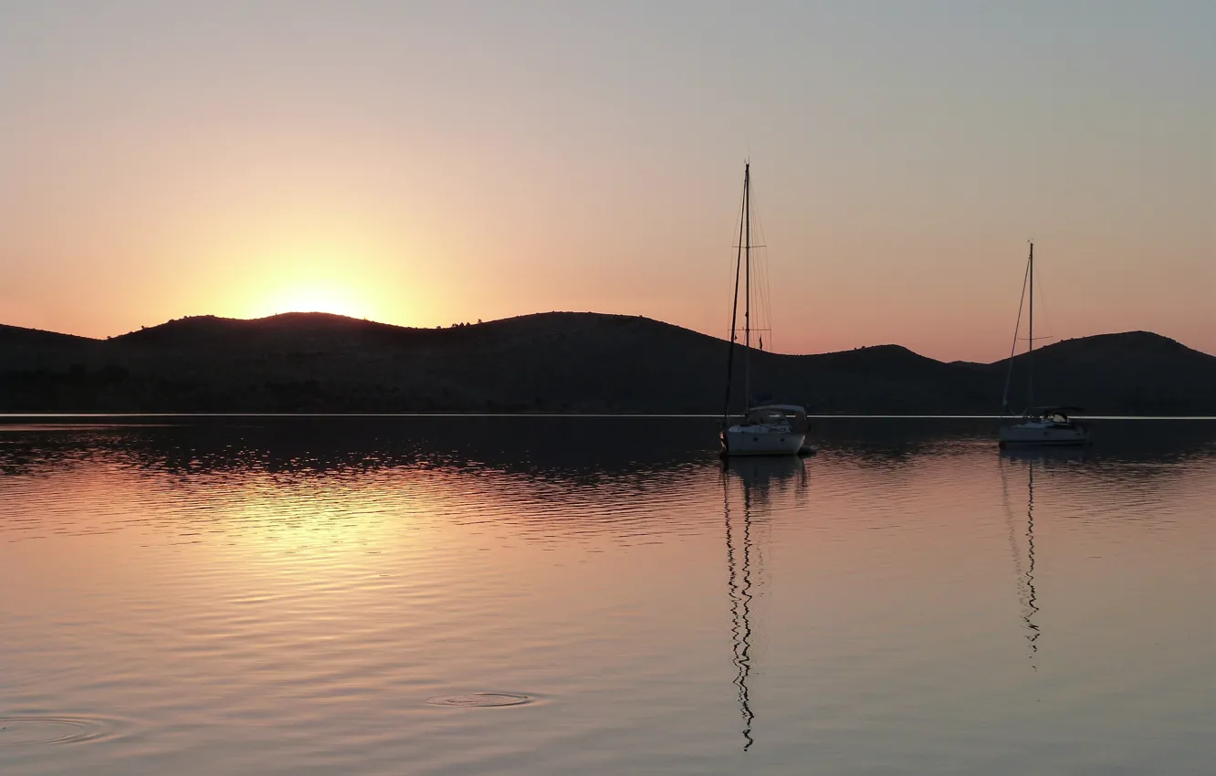 Фото обои sea, sunset, yachts, croatia