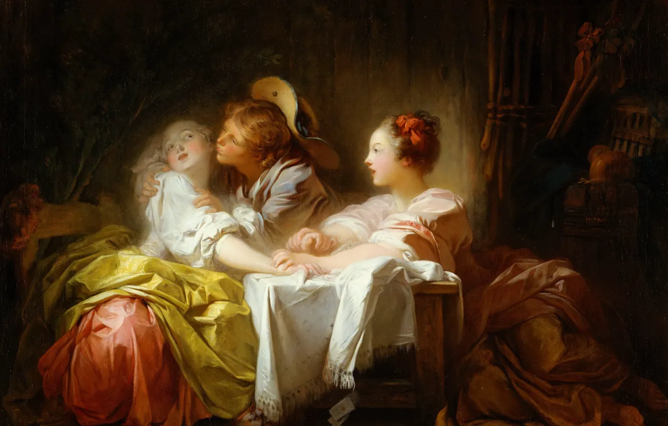 Фото обои картина, жанровая, Jean-Honore Fragonard, Выигранный Поцелуй, Жан Оноре Фрагонар