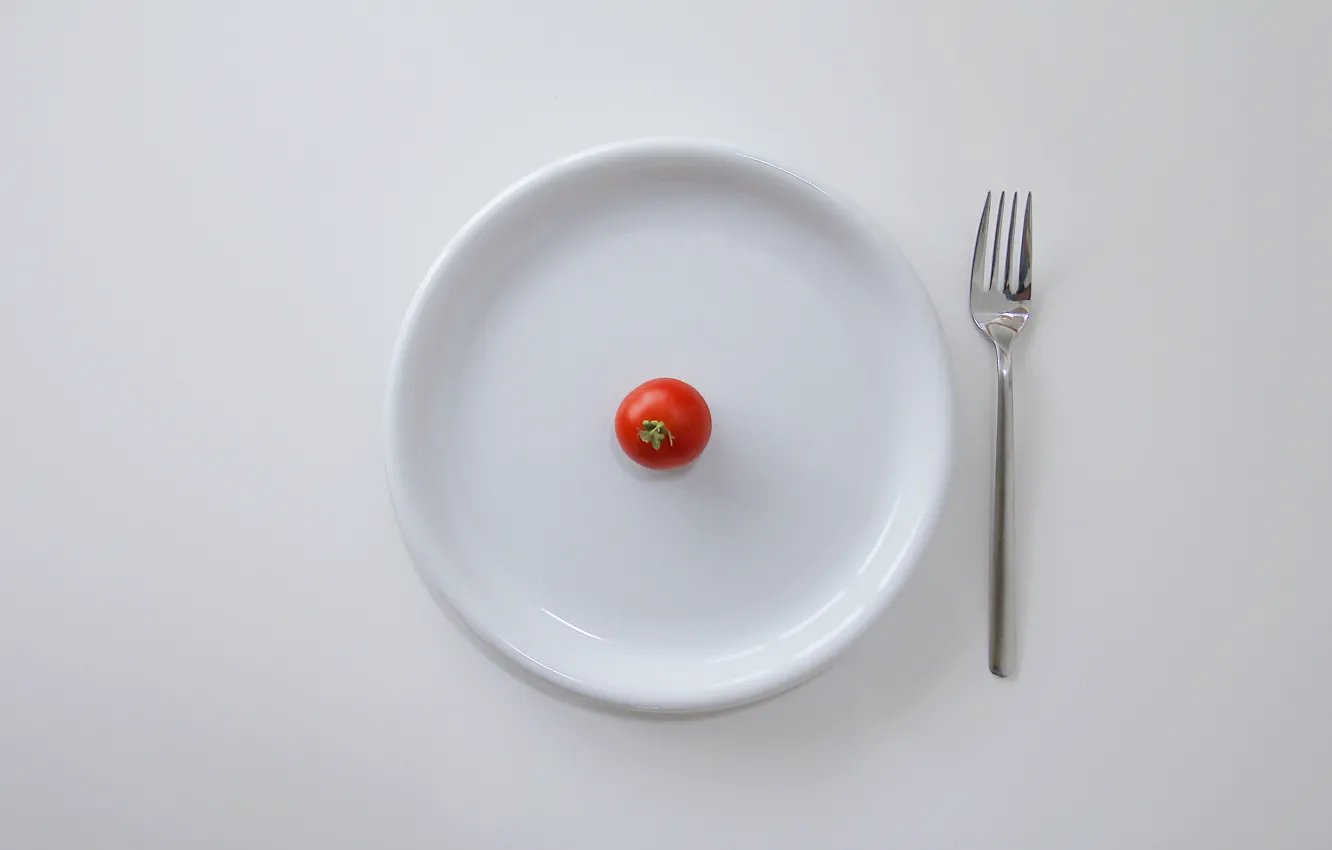 Фото обои тарелка, вилка, помидор