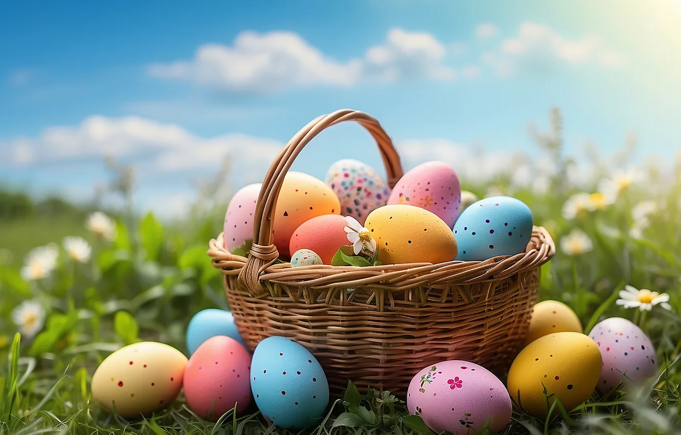 Фото обои цветы, яйца, весна, colorful, Пасха, happy, flowers, spring