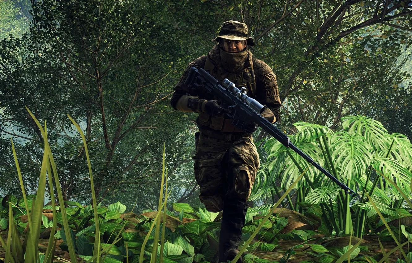Фото обои gun, game, soldier, weapon, jungle, Battlefield, rifle, uniform