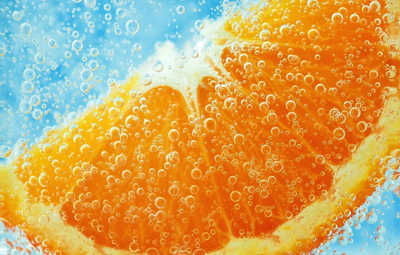 Фото обои пузырьки, обои, апельсин, еда, долька, фрукты