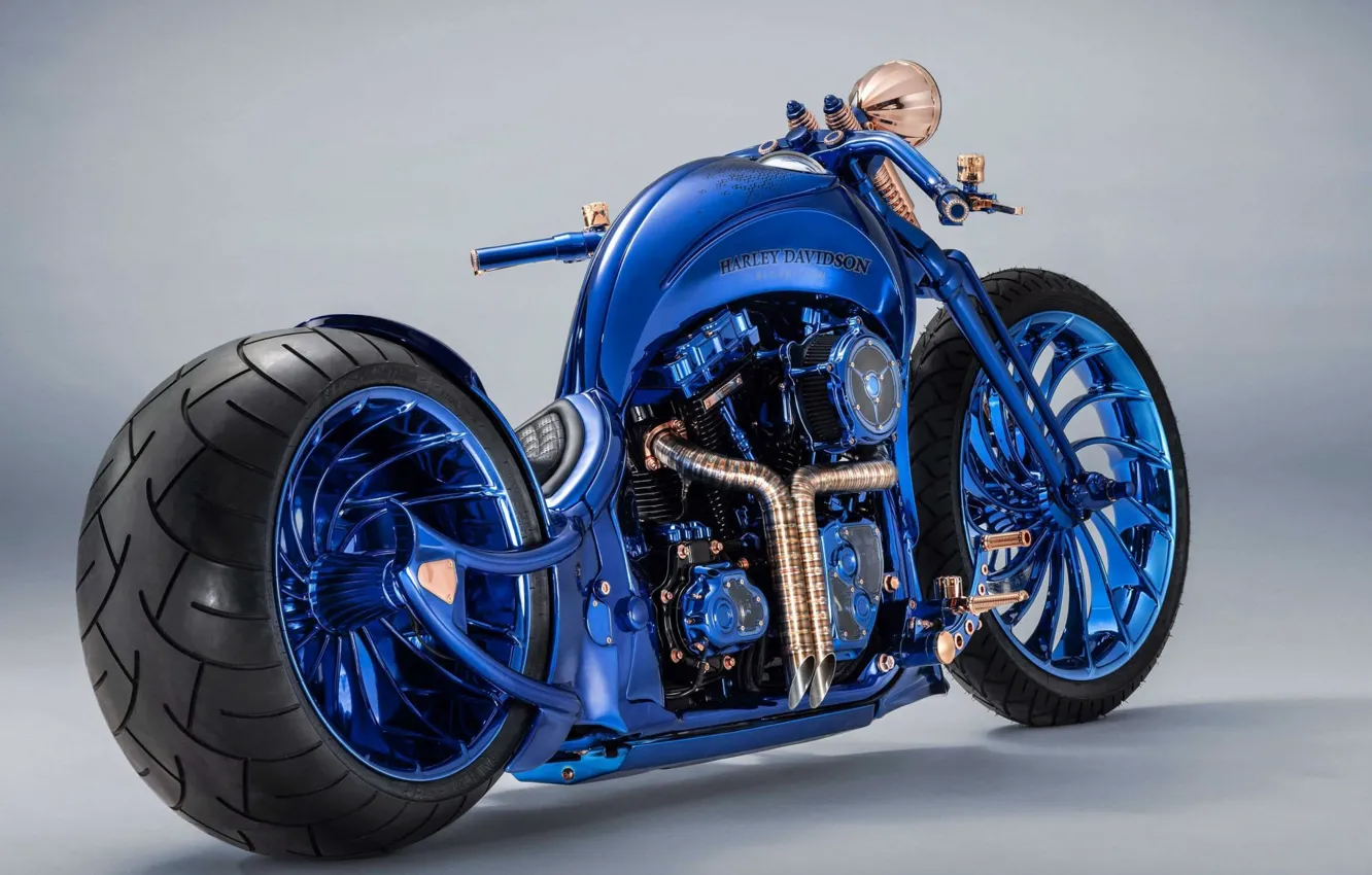 Фото обои Blue, Bike, Custom, Harley-Davidson Blue Edition