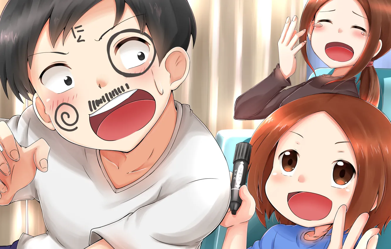 Фото обои парень, Karakai Jouzu no Takagi-san, Озорная Тагаки, разрисованный