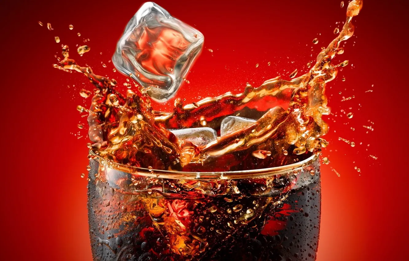 Фото обои брызги, стакан, всплеск, напиток, кока-кола, Кола