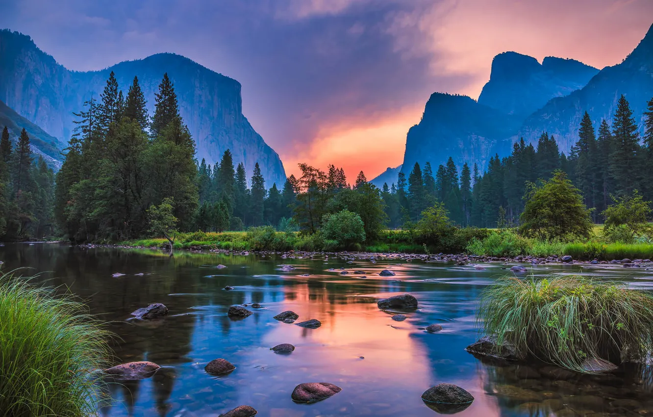 Фото обои пейзаж, закат, горы, природа, Калифорния, Йосемити