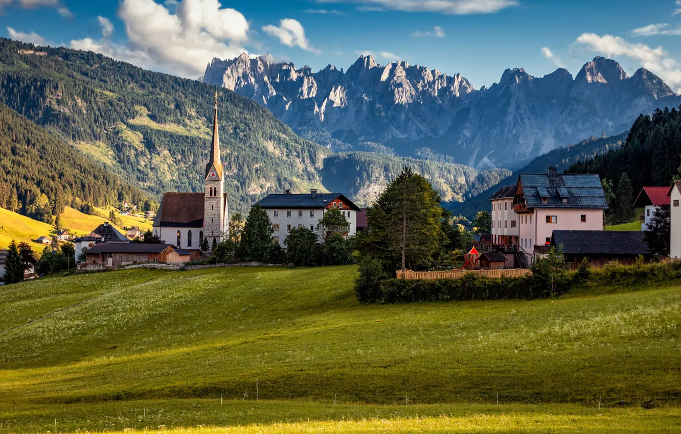 Фото обои пейзаж, горы, природа, дома, Австрия, деревня, Альпы, Александр Безмолитвенный