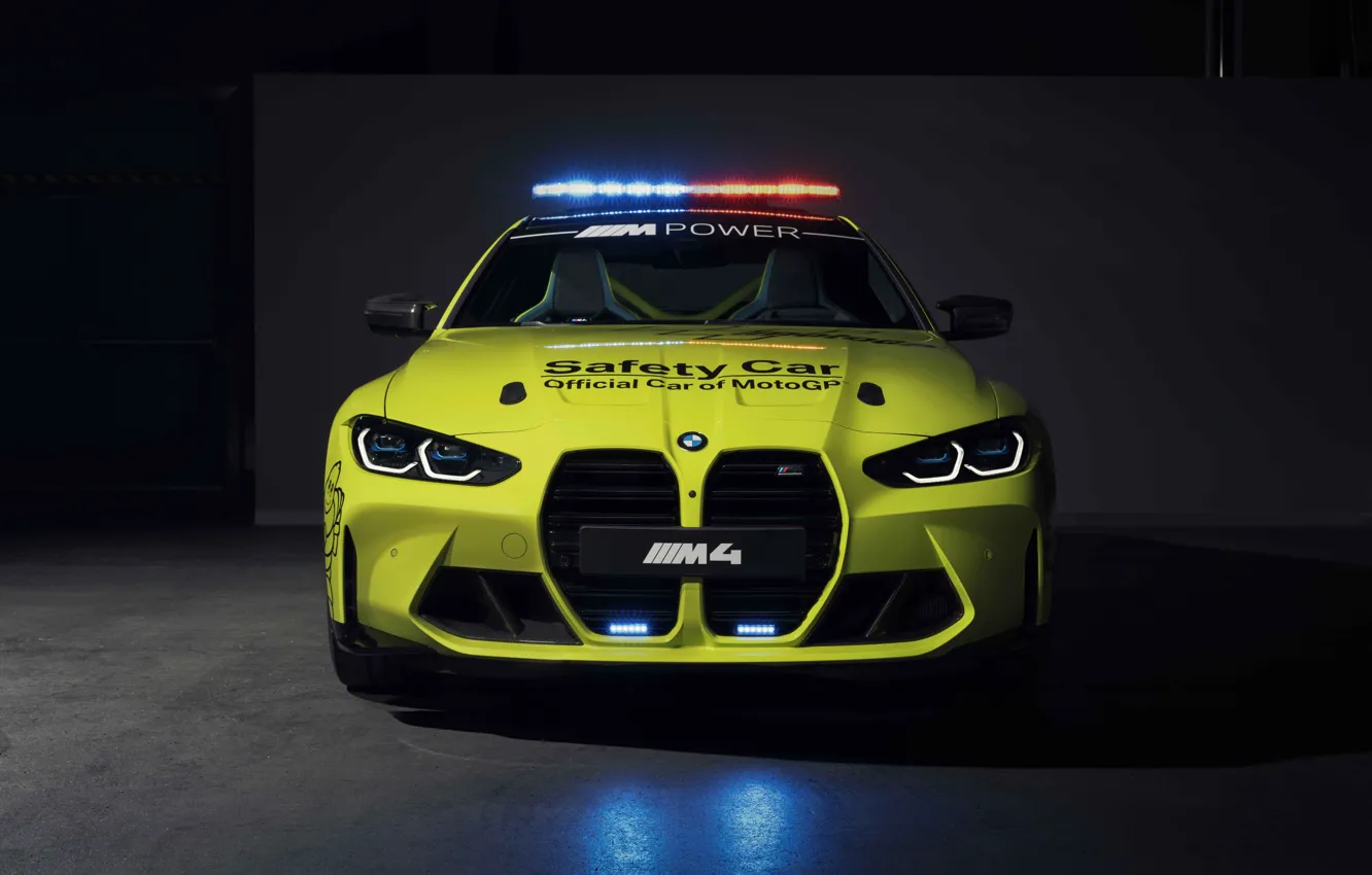 Фото обои BMW, MotoGP, Front, Lights, Safety Car, M Power, light green, M4 Competition