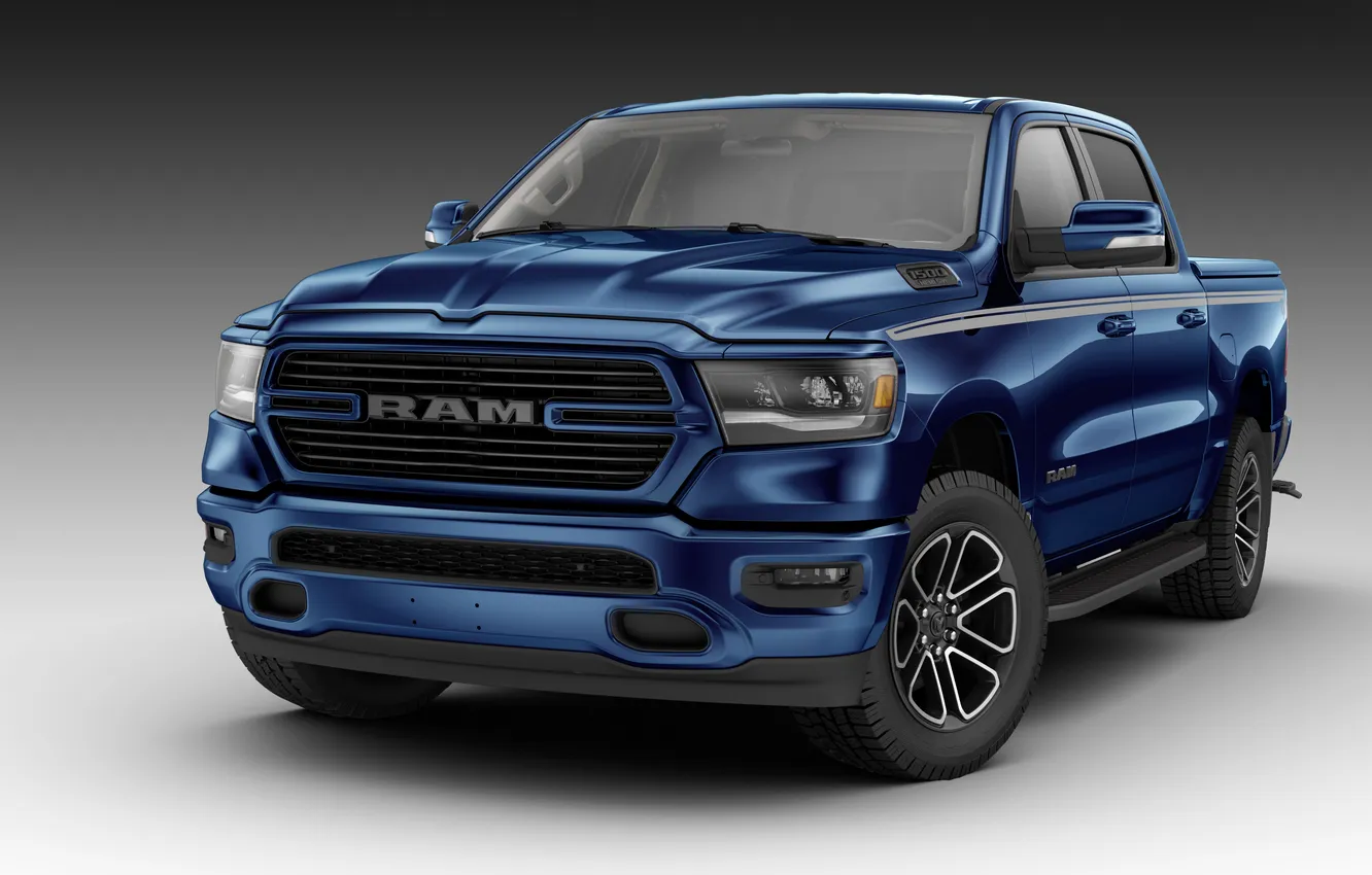 Фото обои синий, Dodge, кузов, пикап, Dodge 2018 Ram 1500 Big Horn Crew Cab Moparized