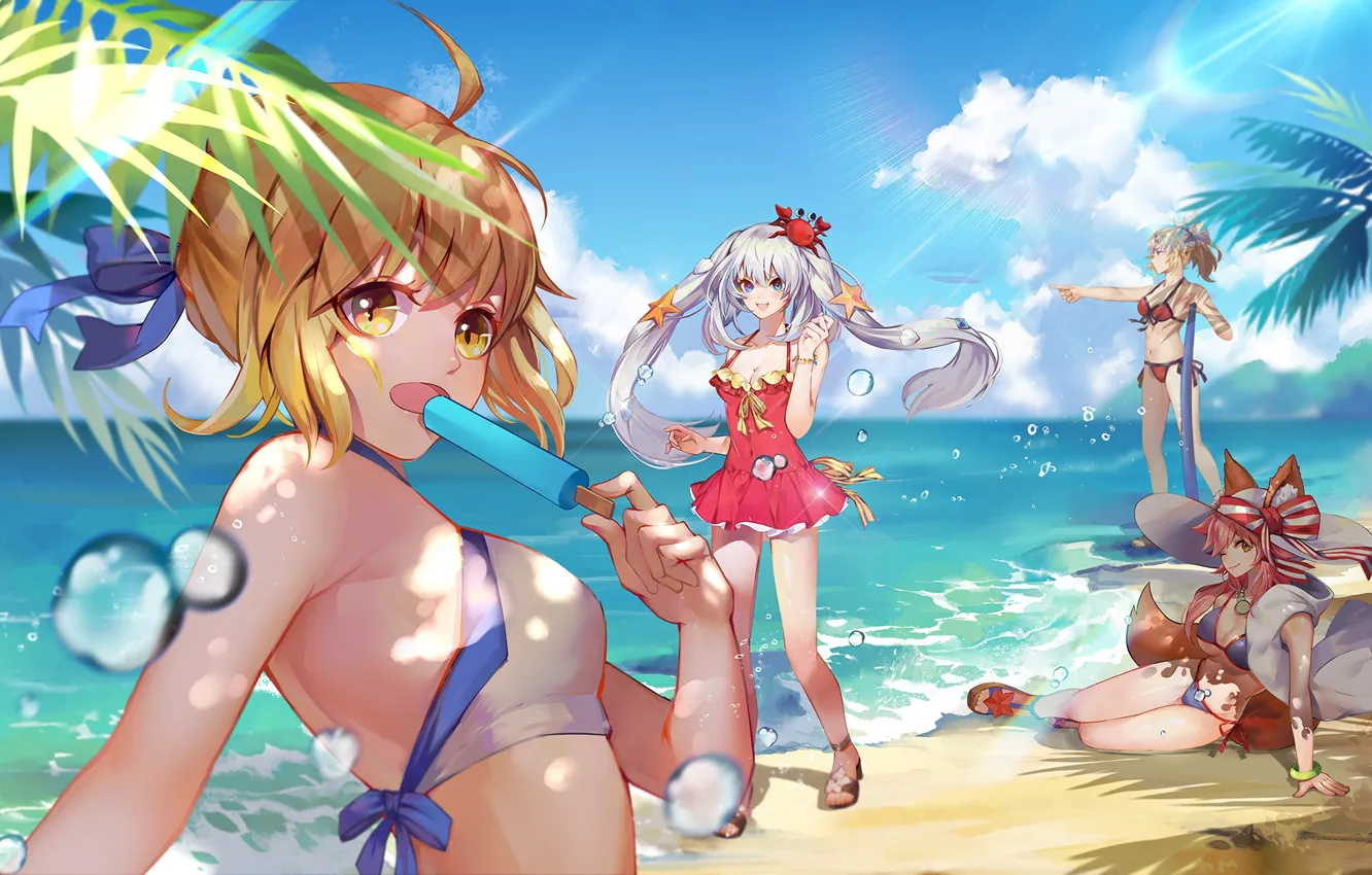 Фото обои Пляж, Девушки, Fate / Grand Order, Судьба великая кампания