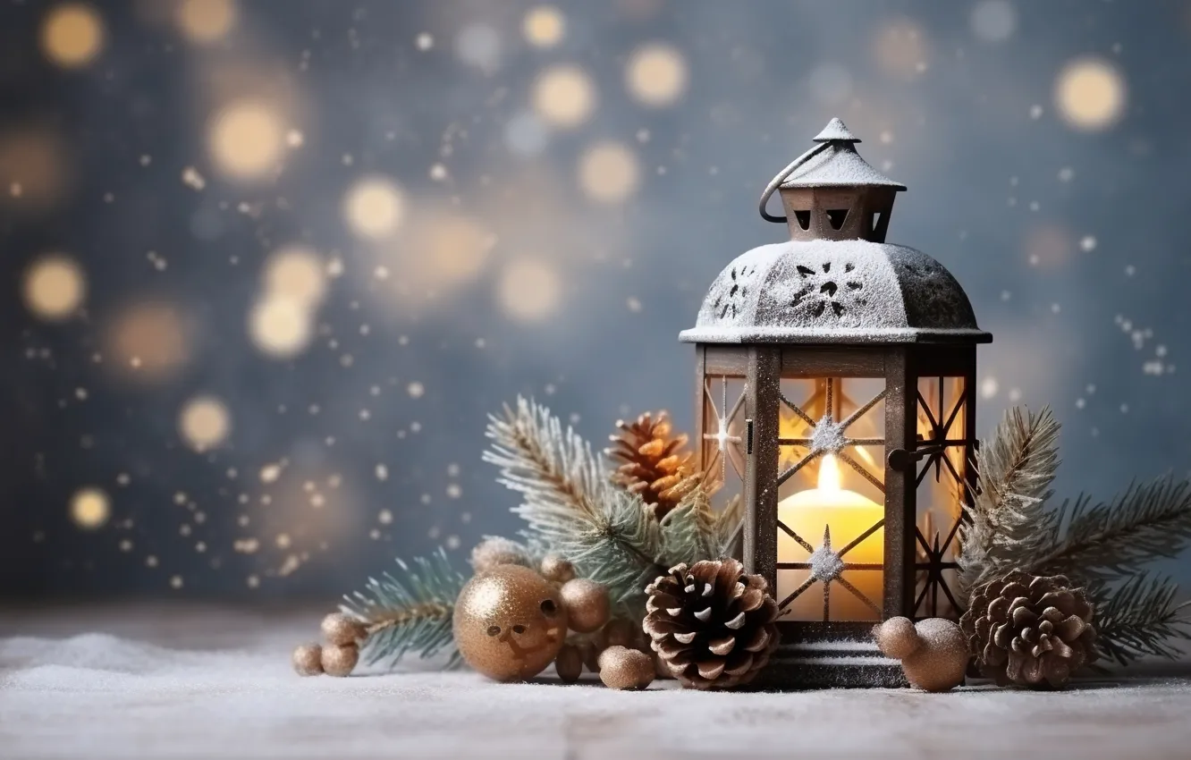 Фото обои зима, снег, украшения, Новый Год, Рождество, фонарь, new year, Christmas