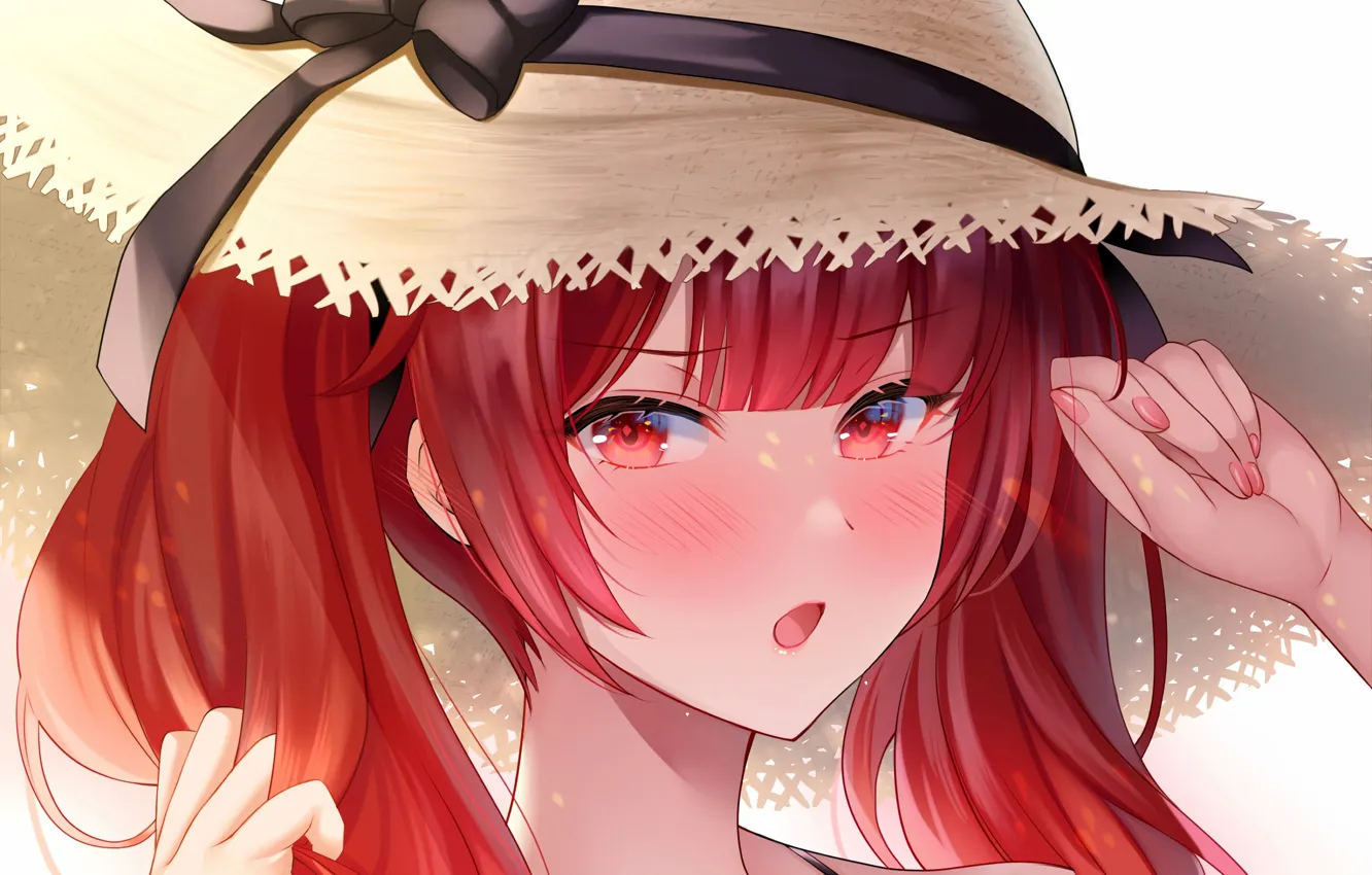 Фото обои anime, Azur Lane, sunhat, redhead, attractive, face, girl, pretty