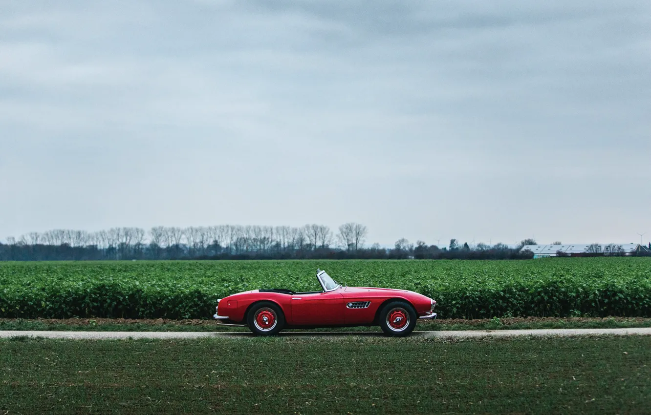 Фото обои BMW, red, roadster, 507, 1959, side view, BMW 507