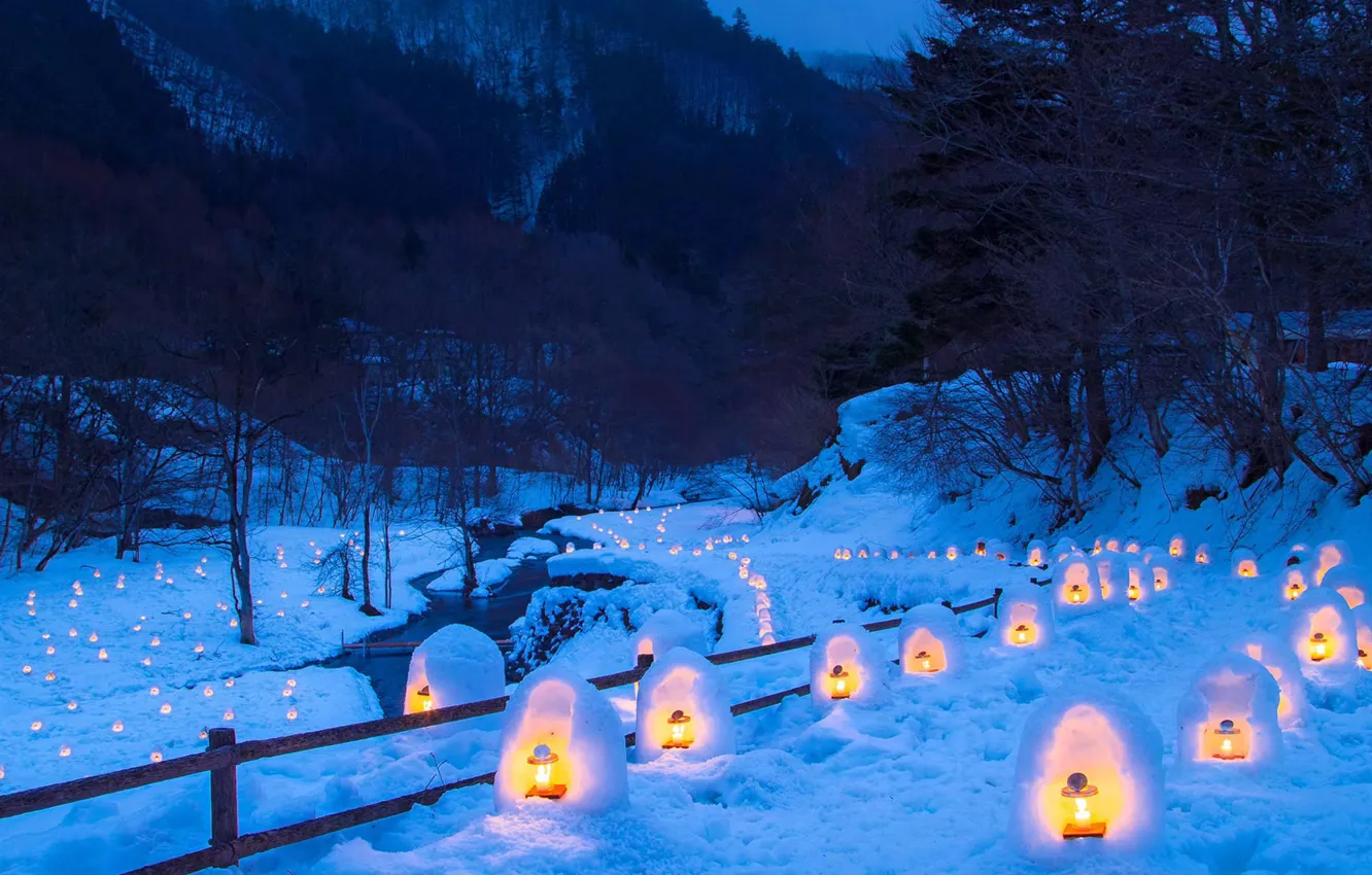 Фото обои Япония, Фестиваль Камакура, снежные домики