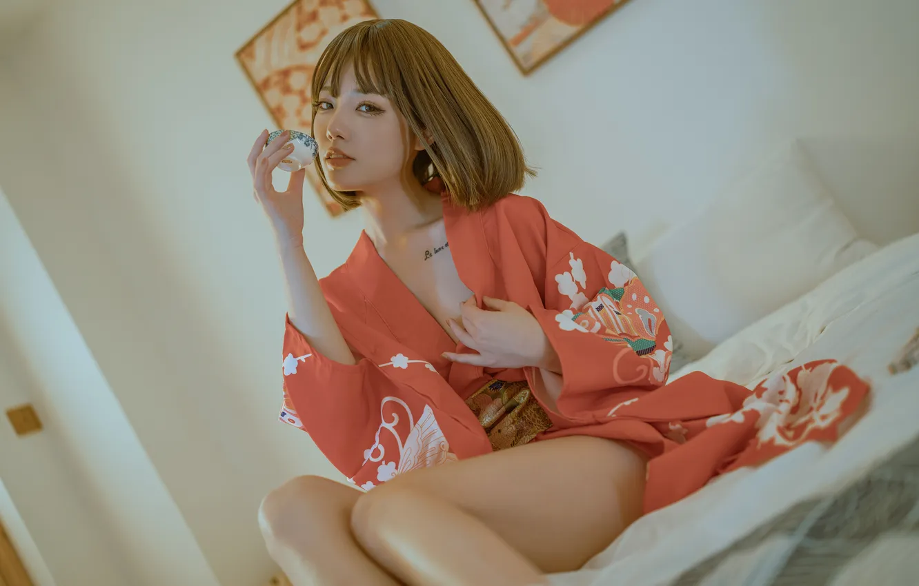 Фото обои Asian, model, women, tea, women indoors, Taoliang Azhai