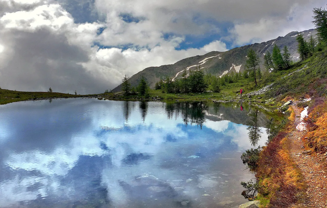 Фото обои облака, горы, природа, озеро, Италия, Пьемонт