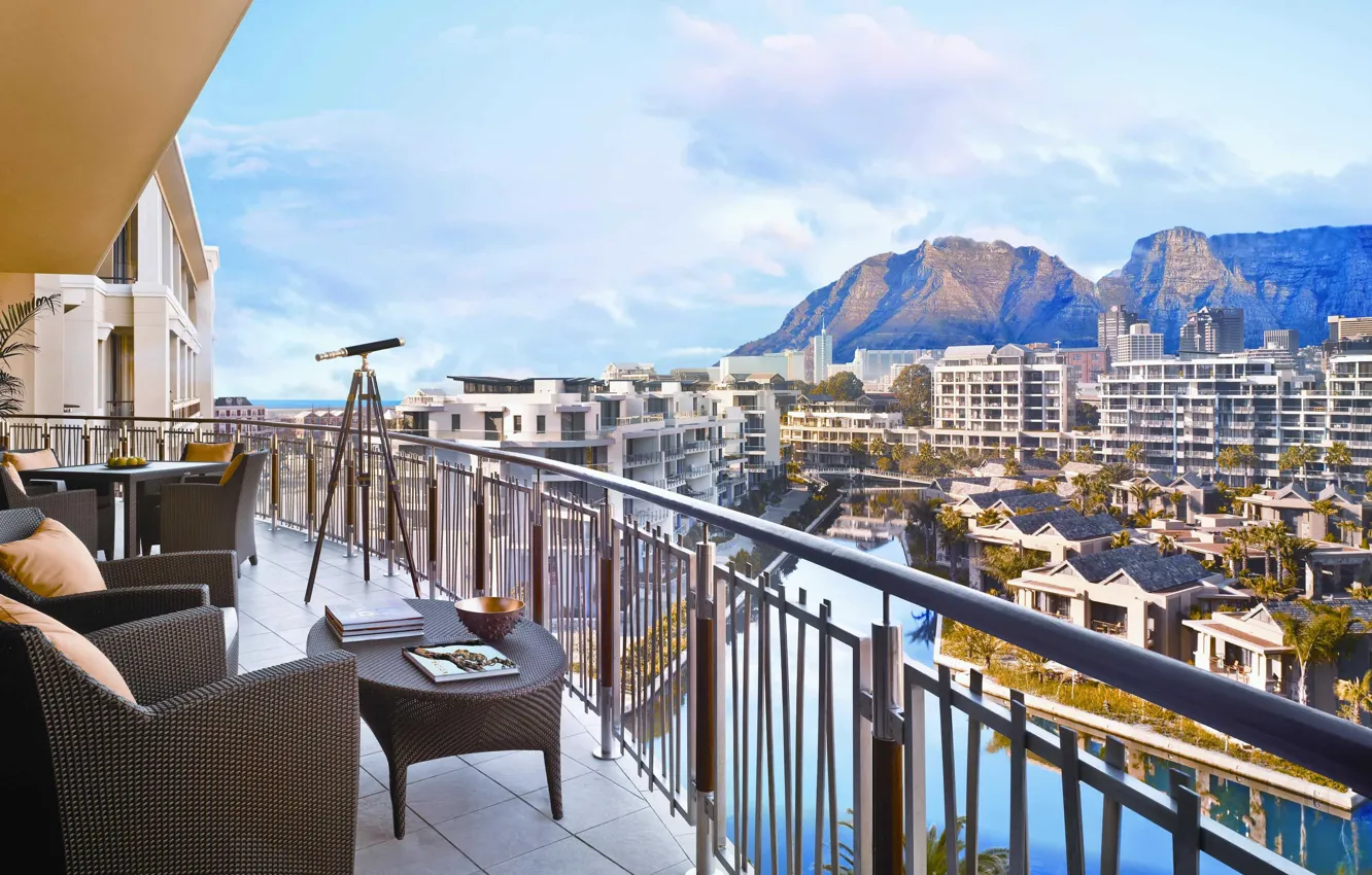 Фото обои горы, дома, панорама, балкон, ЮАР, Кейптаун