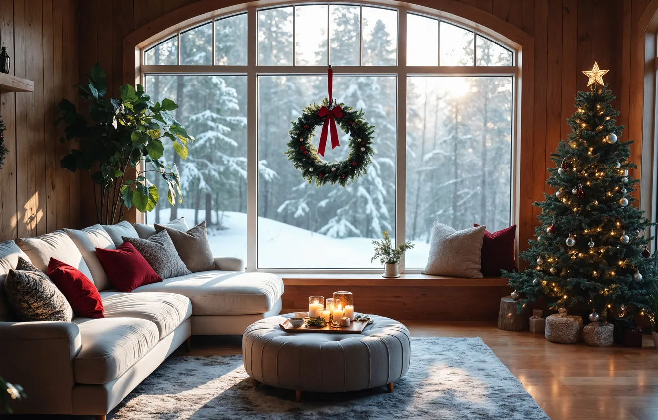 Фото обои комната, елка, интерьер, Рождество, Новый год, Christmas, view, tree