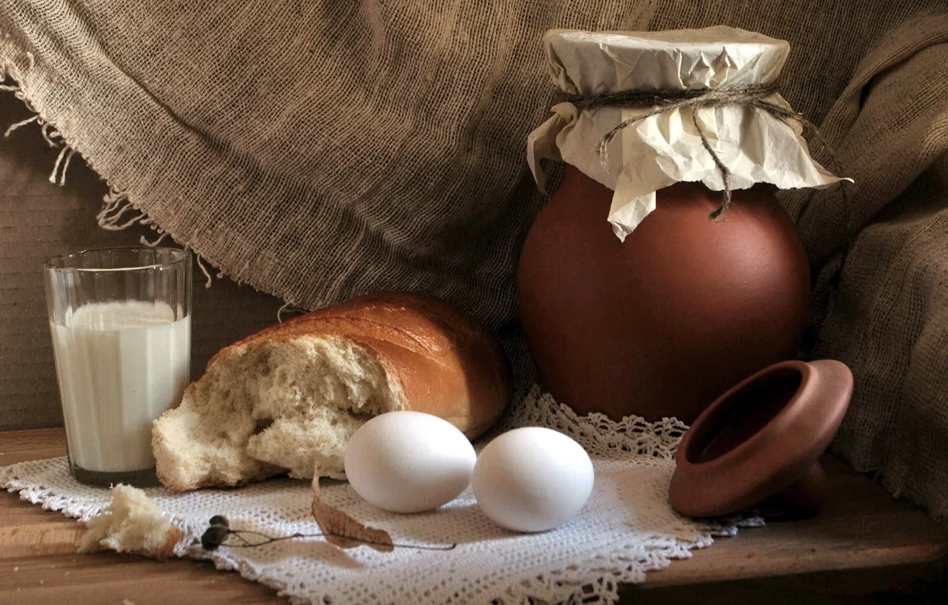 Фото обои яйца, молоко, хлеб