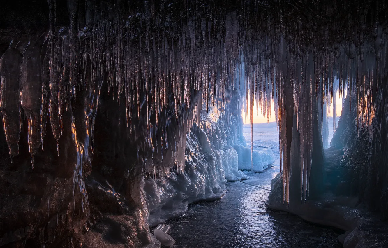 Фото обои зима, природа, лёд, Baikal ice cave