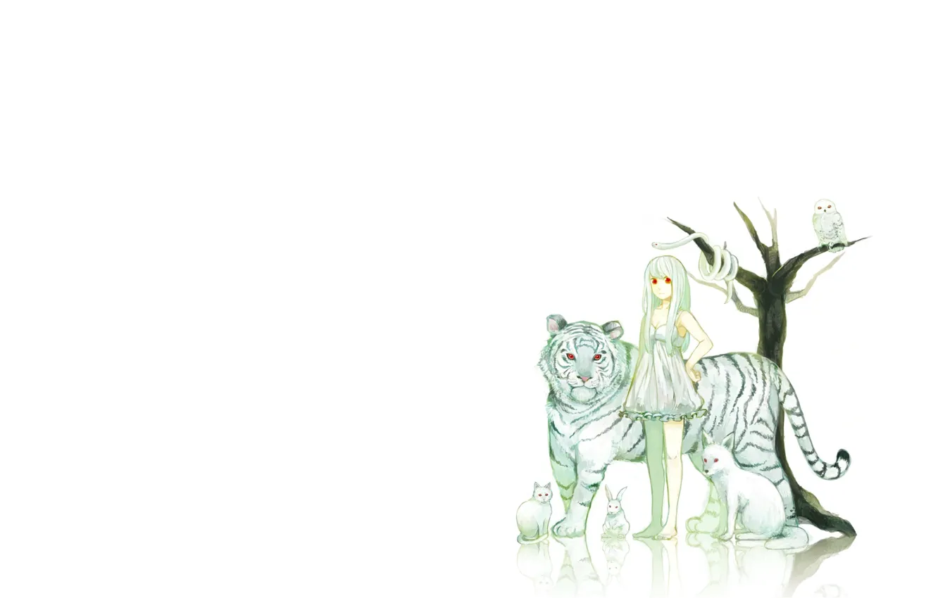 Фото обои звери, минимализм, аниме, арт, девочка