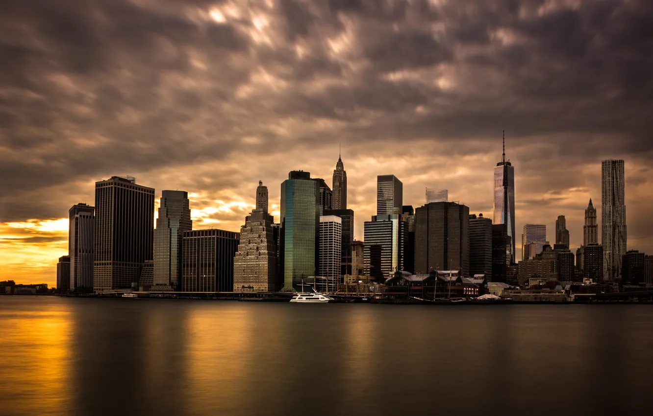 Фото обои город, небоскребы, вечер, Brooklyn, NewYork