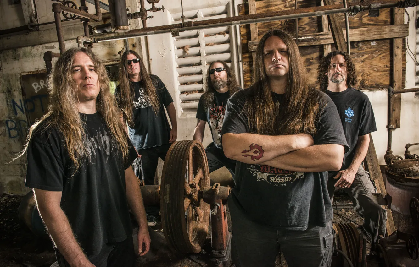 Фото обои Death Metal, Cannibal Corpse, George Fisher, Alex Webster, Pat O'Brien, Paul Mazurkiewicz, Rob Barrett