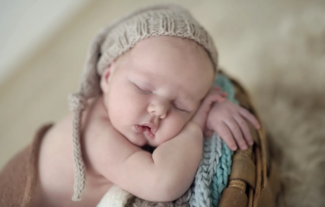 Фото обои спокойствие, ребенок, сон, малыш, шапочка, младенец