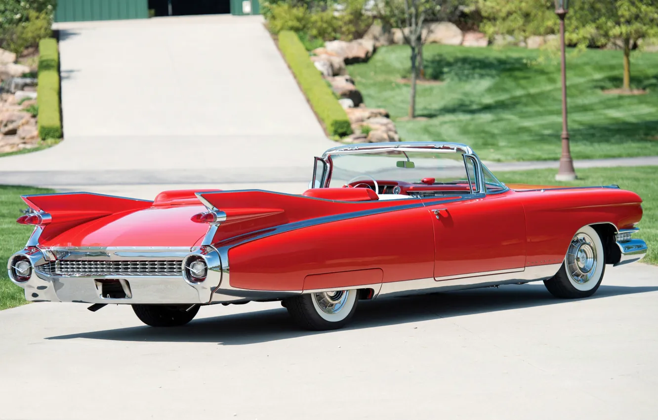 Фото обои красный, Eldorado, Cadillac, Эльдорадо, вид сзади, 1959, Кадилак, Biarritz